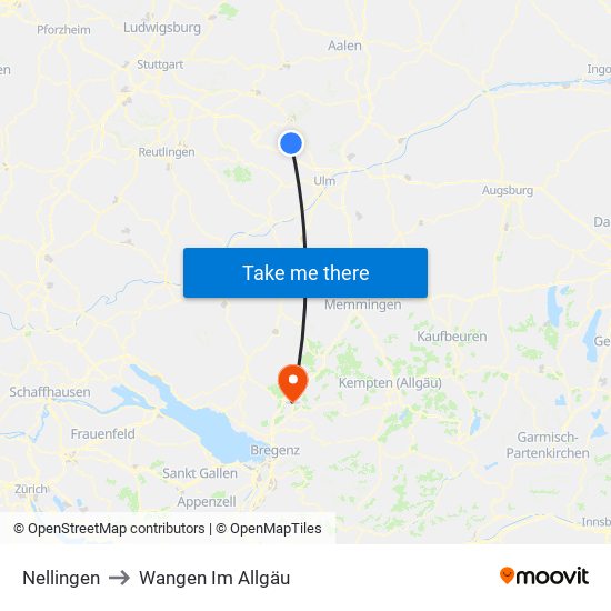 Nellingen to Wangen Im Allgäu map