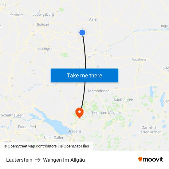 Lauterstein to Wangen Im Allgäu map