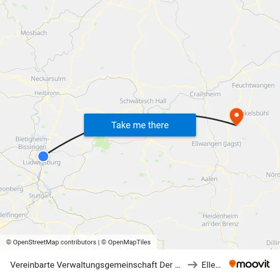 Vereinbarte Verwaltungsgemeinschaft Der Stadt Freiberg am Neckar to Ellenberg map