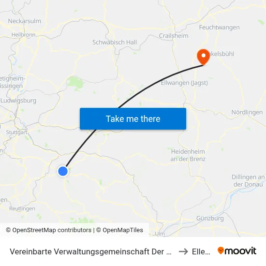 Vereinbarte Verwaltungsgemeinschaft Der Stadt Kirchheim Unter Teck to Ellenberg map