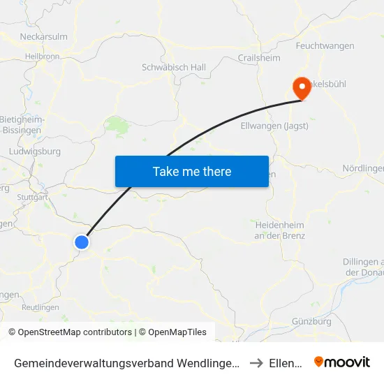Gemeindeverwaltungsverband Wendlingen am Neckar to Ellenberg map