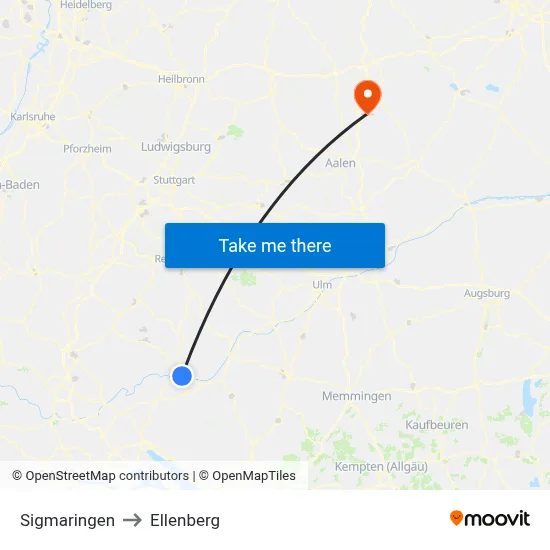 Sigmaringen to Ellenberg map