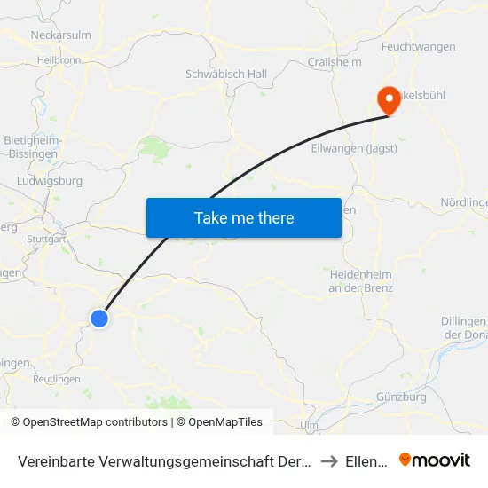 Vereinbarte Verwaltungsgemeinschaft Der Stadt Nürtingen to Ellenberg map