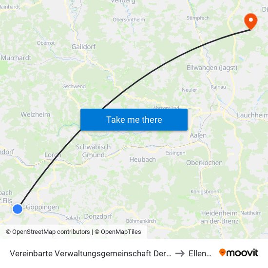 Vereinbarte Verwaltungsgemeinschaft Der Stadt Uhingen to Ellenberg map