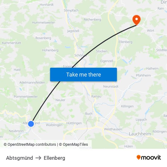Abtsgmünd to Ellenberg map