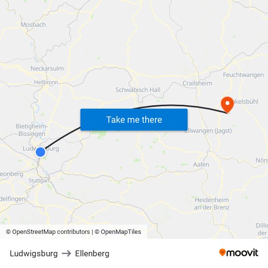 Ludwigsburg to Ellenberg map
