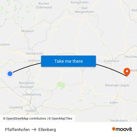 Pfaffenhofen to Ellenberg map