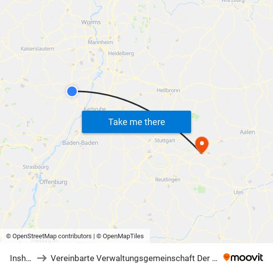 Insheim to Vereinbarte Verwaltungsgemeinschaft Der Stadt Uhingen map