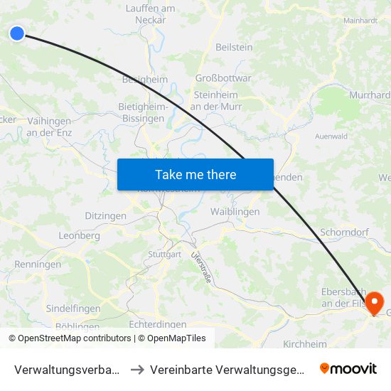 Verwaltungsverband Oberes Zabergäu to Vereinbarte Verwaltungsgemeinschaft Der Stadt Uhingen map