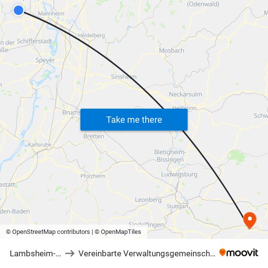 Lambsheim-Heßheim to Vereinbarte Verwaltungsgemeinschaft Der Stadt Uhingen map