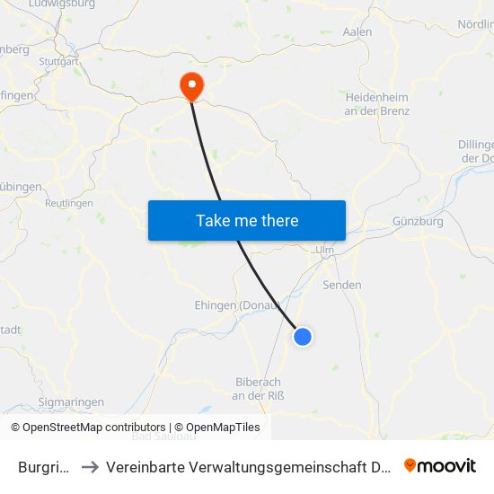 Burgrieden to Vereinbarte Verwaltungsgemeinschaft Der Stadt Uhingen map