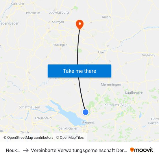 Neukirch to Vereinbarte Verwaltungsgemeinschaft Der Stadt Uhingen map