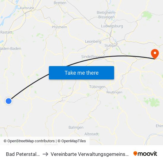 Bad Peterstal-Griesbach to Vereinbarte Verwaltungsgemeinschaft Der Stadt Uhingen map