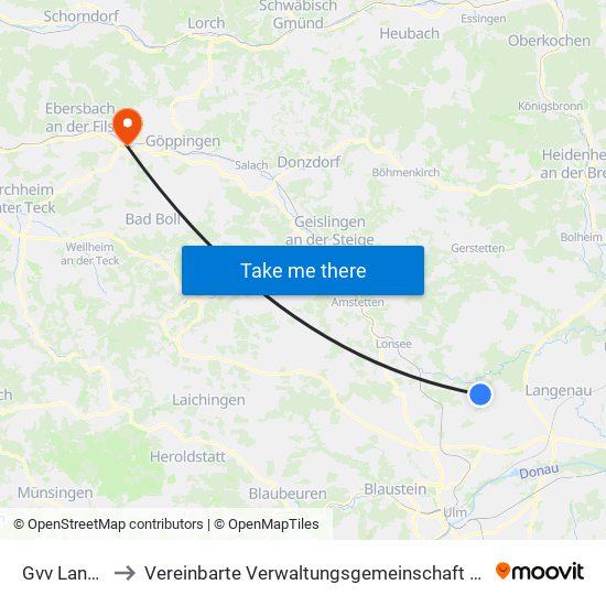 Gvv Langenau to Vereinbarte Verwaltungsgemeinschaft Der Stadt Uhingen map