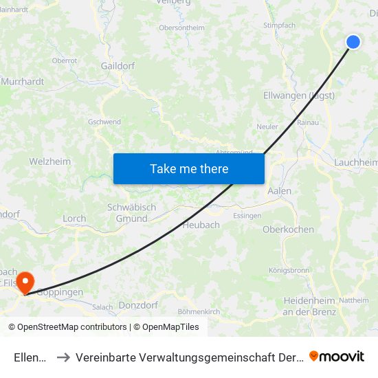 Ellenberg to Vereinbarte Verwaltungsgemeinschaft Der Stadt Uhingen map