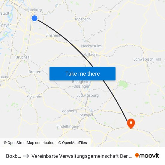 Boxberg to Vereinbarte Verwaltungsgemeinschaft Der Stadt Uhingen map