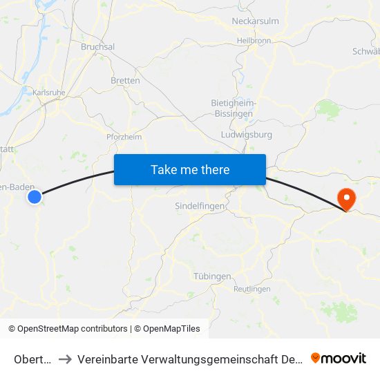 Obertsrot to Vereinbarte Verwaltungsgemeinschaft Der Stadt Uhingen map