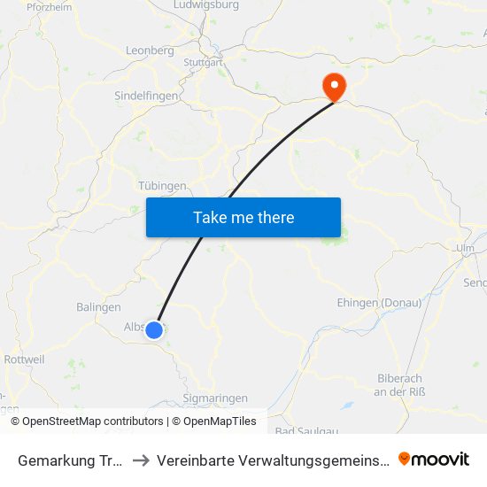 Gemarkung Truchtelfingen to Vereinbarte Verwaltungsgemeinschaft Der Stadt Uhingen map