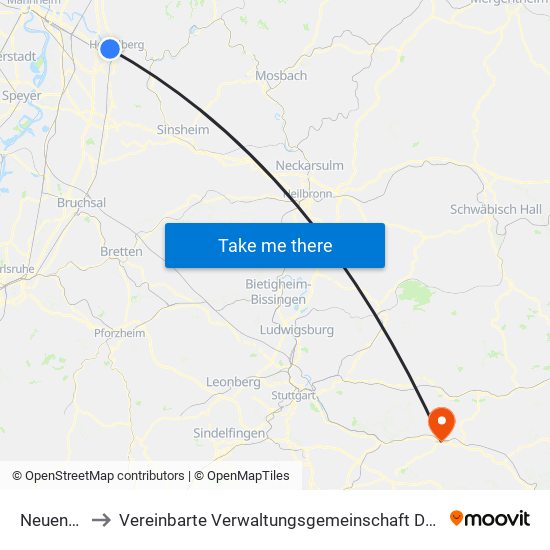 Neuenheim to Vereinbarte Verwaltungsgemeinschaft Der Stadt Uhingen map