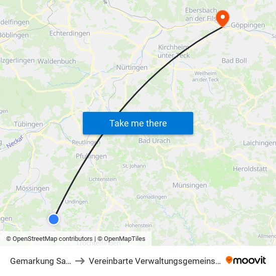 Gemarkung Salmendingen to Vereinbarte Verwaltungsgemeinschaft Der Stadt Uhingen map