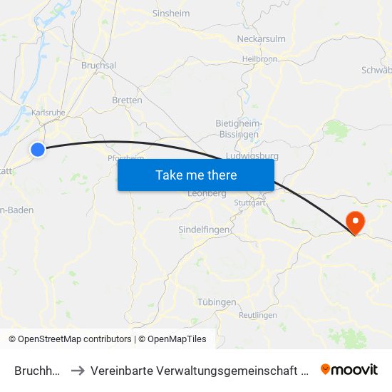 Bruchhausen to Vereinbarte Verwaltungsgemeinschaft Der Stadt Uhingen map