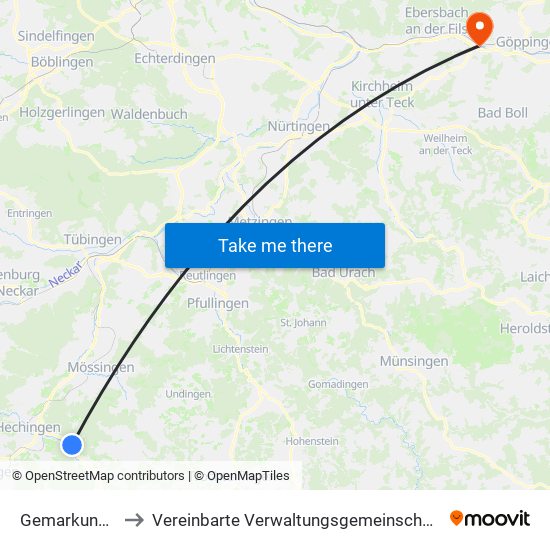 Gemarkung Schlatt to Vereinbarte Verwaltungsgemeinschaft Der Stadt Uhingen map
