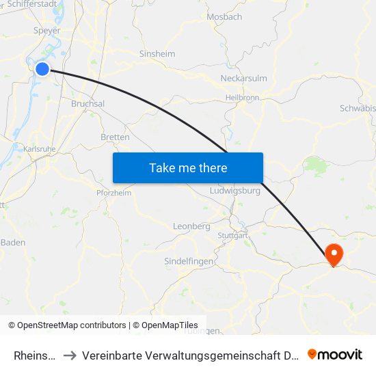 Rheinsheim to Vereinbarte Verwaltungsgemeinschaft Der Stadt Uhingen map