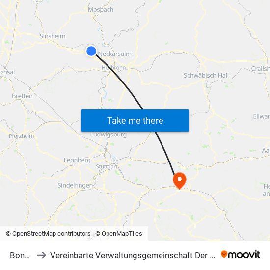 Bonfeld to Vereinbarte Verwaltungsgemeinschaft Der Stadt Uhingen map