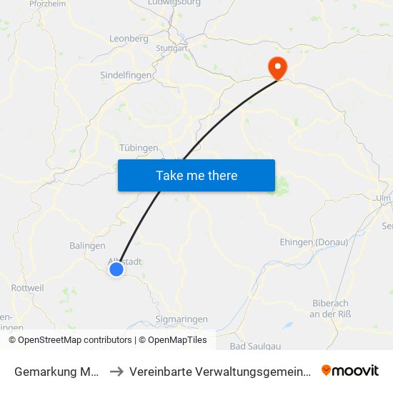 Gemarkung Margrethausen to Vereinbarte Verwaltungsgemeinschaft Der Stadt Uhingen map