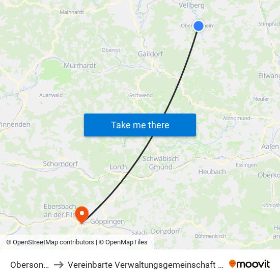 Obersontheim to Vereinbarte Verwaltungsgemeinschaft Der Stadt Uhingen map
