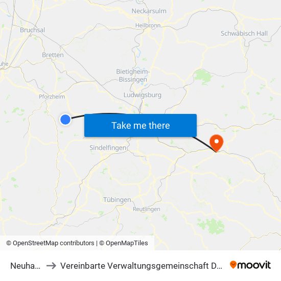 Neuhausen to Vereinbarte Verwaltungsgemeinschaft Der Stadt Uhingen map
