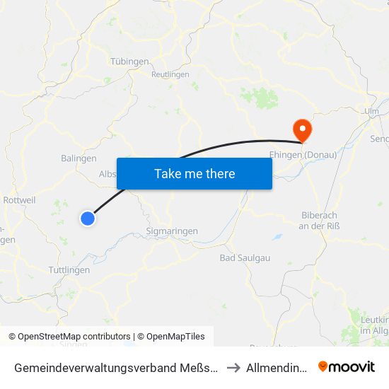 Gemeindeverwaltungsverband Meßstetten to Allmendingen map