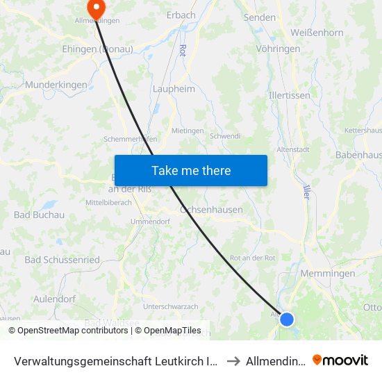 Verwaltungsgemeinschaft Leutkirch Im Allgäu to Allmendingen map