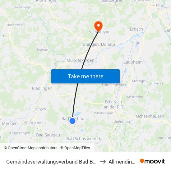 Gemeindeverwaltungsverband Bad Buchau to Allmendingen map