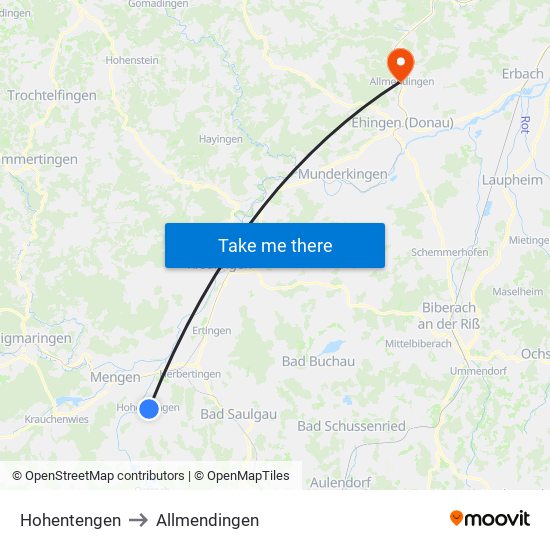 Hohentengen to Allmendingen map