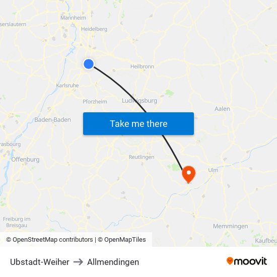 Ubstadt-Weiher to Allmendingen map