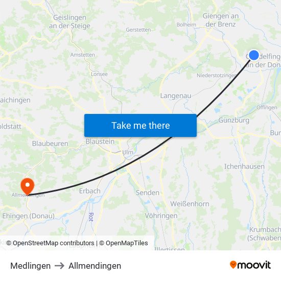 Medlingen to Allmendingen map