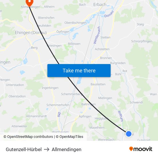 Gutenzell-Hürbel to Allmendingen map