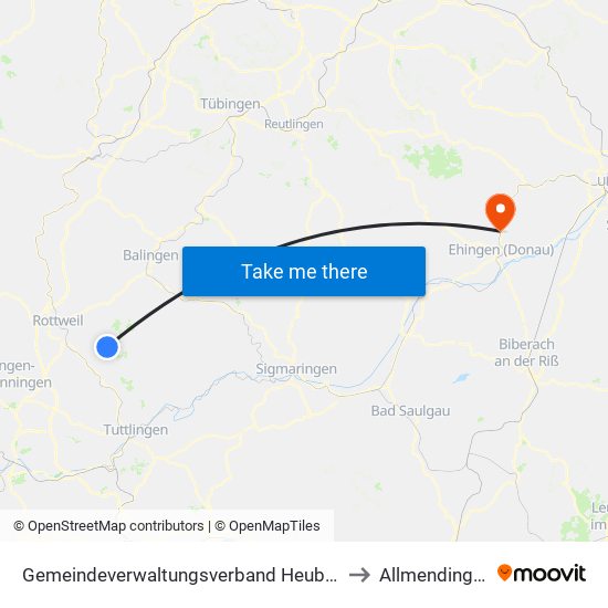 Gemeindeverwaltungsverband Heuberg to Allmendingen map