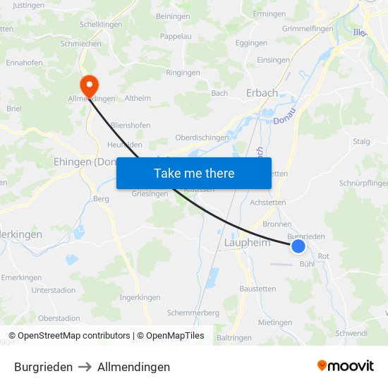 Burgrieden to Allmendingen map