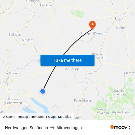 Herdwangen-Schönach to Allmendingen map