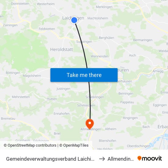 Gemeindeverwaltungsverband Laichinger Alb to Allmendingen map