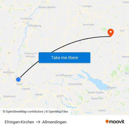 Efringen-Kirchen to Allmendingen map