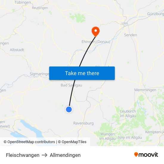 Fleischwangen to Allmendingen map