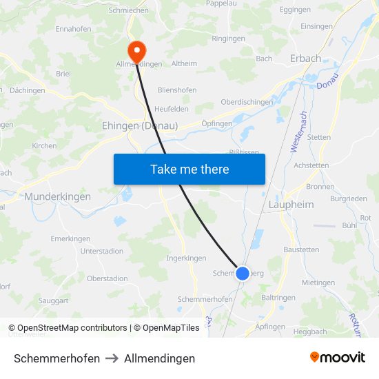 Schemmerhofen to Allmendingen map