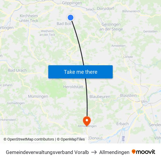 Gemeindeverwaltungsverband Voralb to Allmendingen map