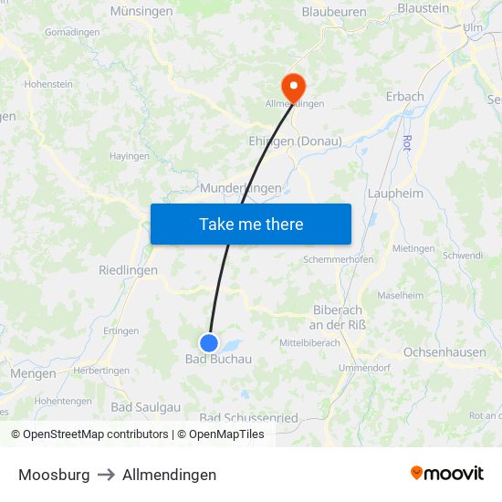 Moosburg to Allmendingen map