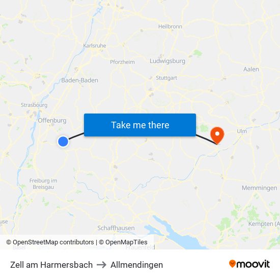 Zell am Harmersbach to Allmendingen map