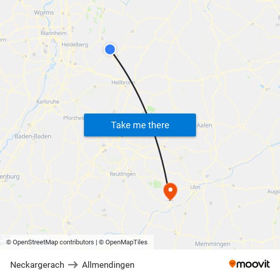 Neckargerach to Allmendingen map