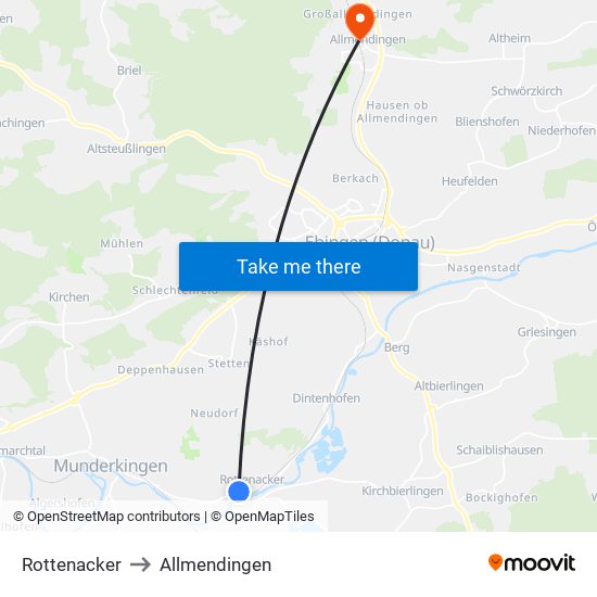 Rottenacker to Allmendingen map